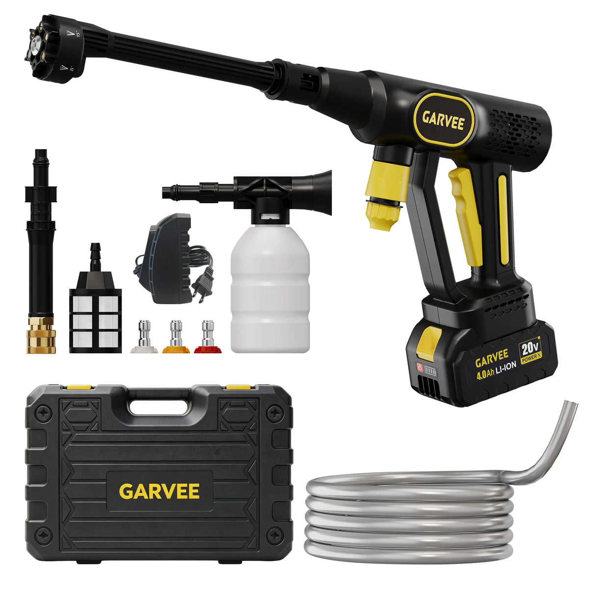 Cordless Pressure Washer, 320 PSI 20V Brushless Battery Powered Portable Handheld Washer, 6-in-1 Nozzle & Foam Cannon, 26ft Hose,Rechargeable Compact Power Washer for Car, Patio, Fence Wall Clean