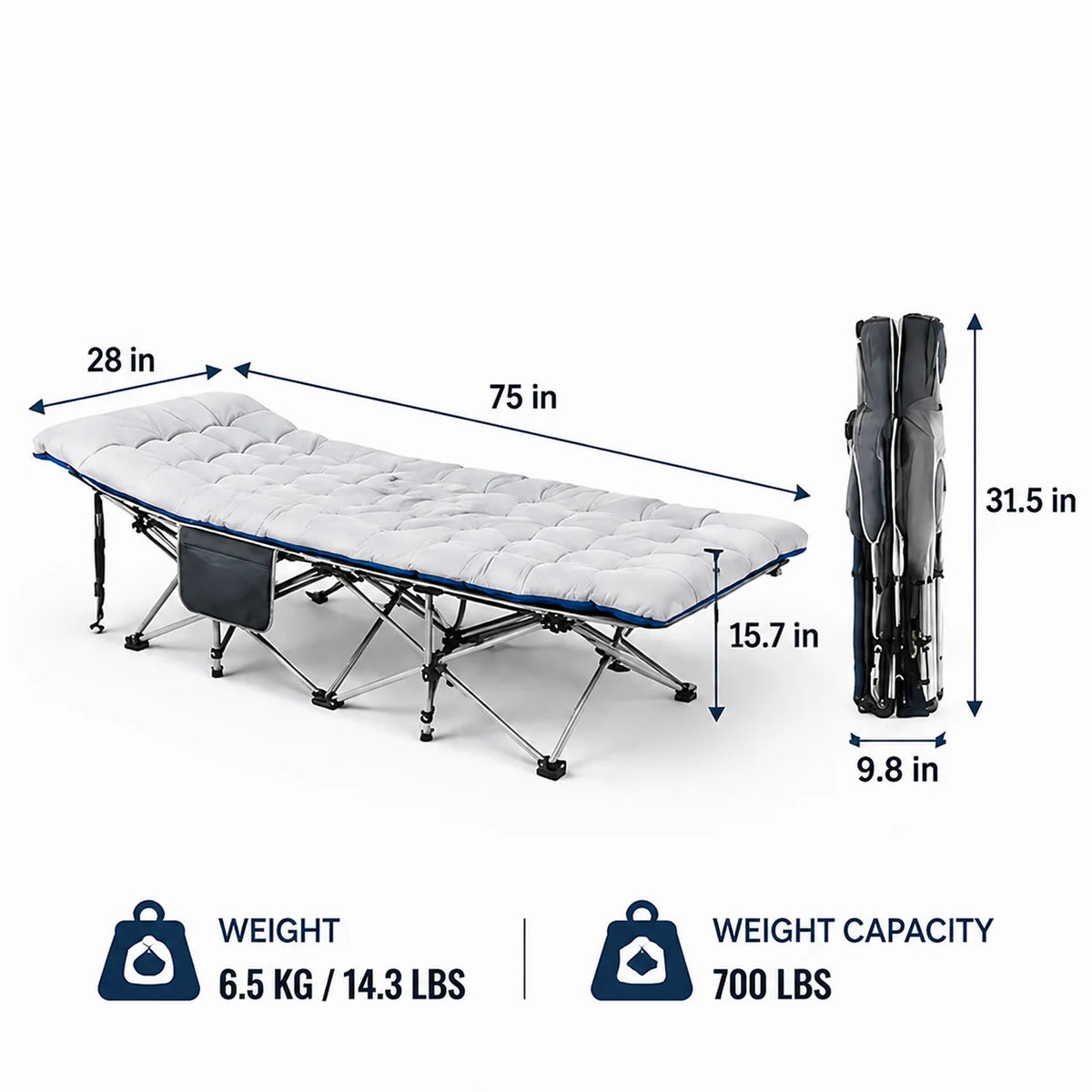 Portable Folding Camping Cot With Thick Padded Mattress For Comfortable Rest