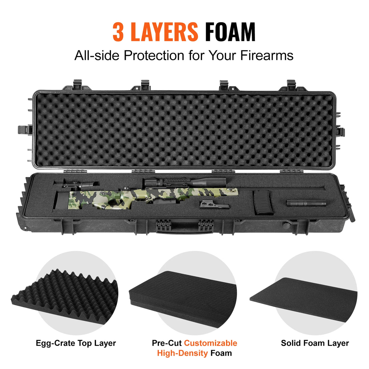 SucceBuy Hard Rifle Case Portable Long Gun Storage Suitcase with 2 Casters Shockproof & Waterproof Airsoft Rifle Protective Case