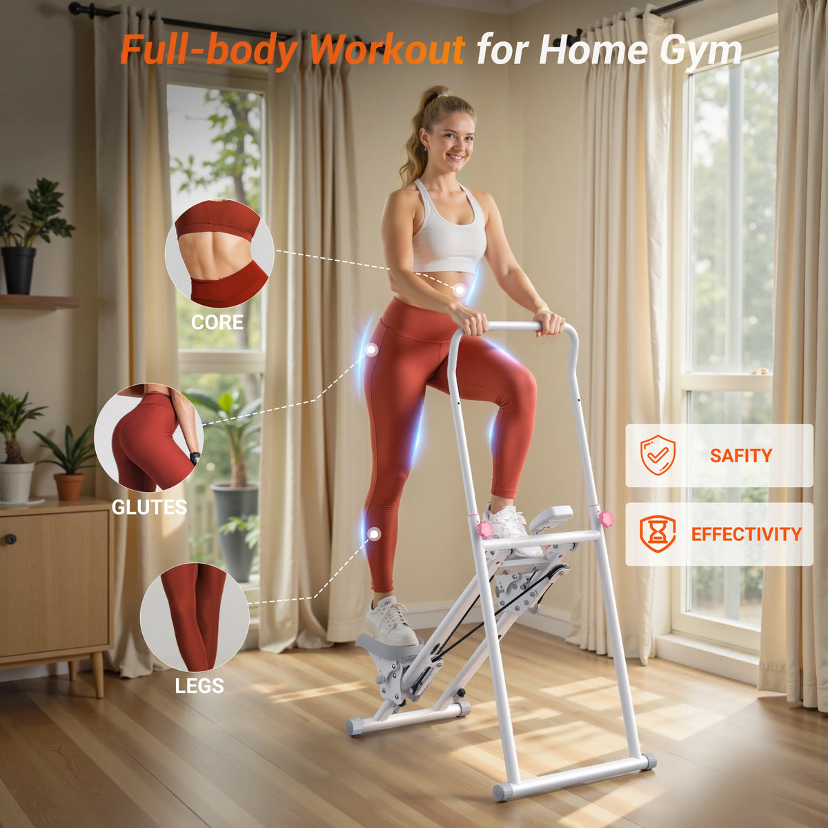 MERACH Stair Stepper for Home Gym Exercise, New Version Stairmaster for Full-Body Workout, Compact Folding Stair Climber with Extended Step Range, Adjustable Handlebar/Pedal