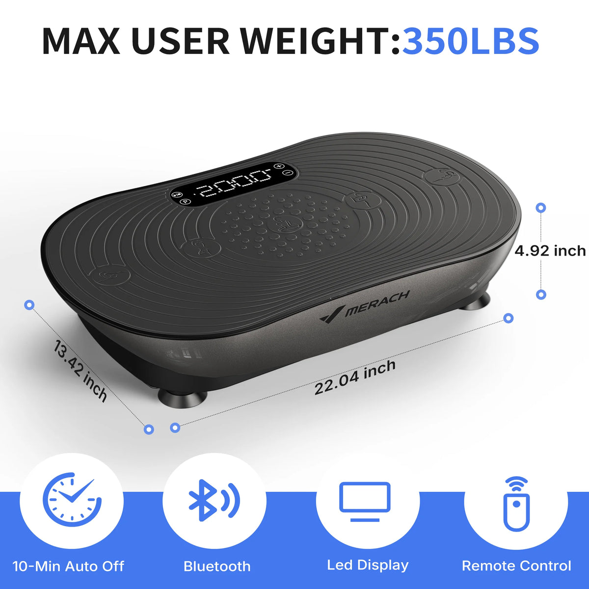 Merach V33 Pro Vibration Plate Exercise Machine with Digital Display, Resistance Bands & Built-in Speakers, Whole Body Workout Weight Loss 350lbs Capacity for Lymphatic Drainage Home Fitness Equipment