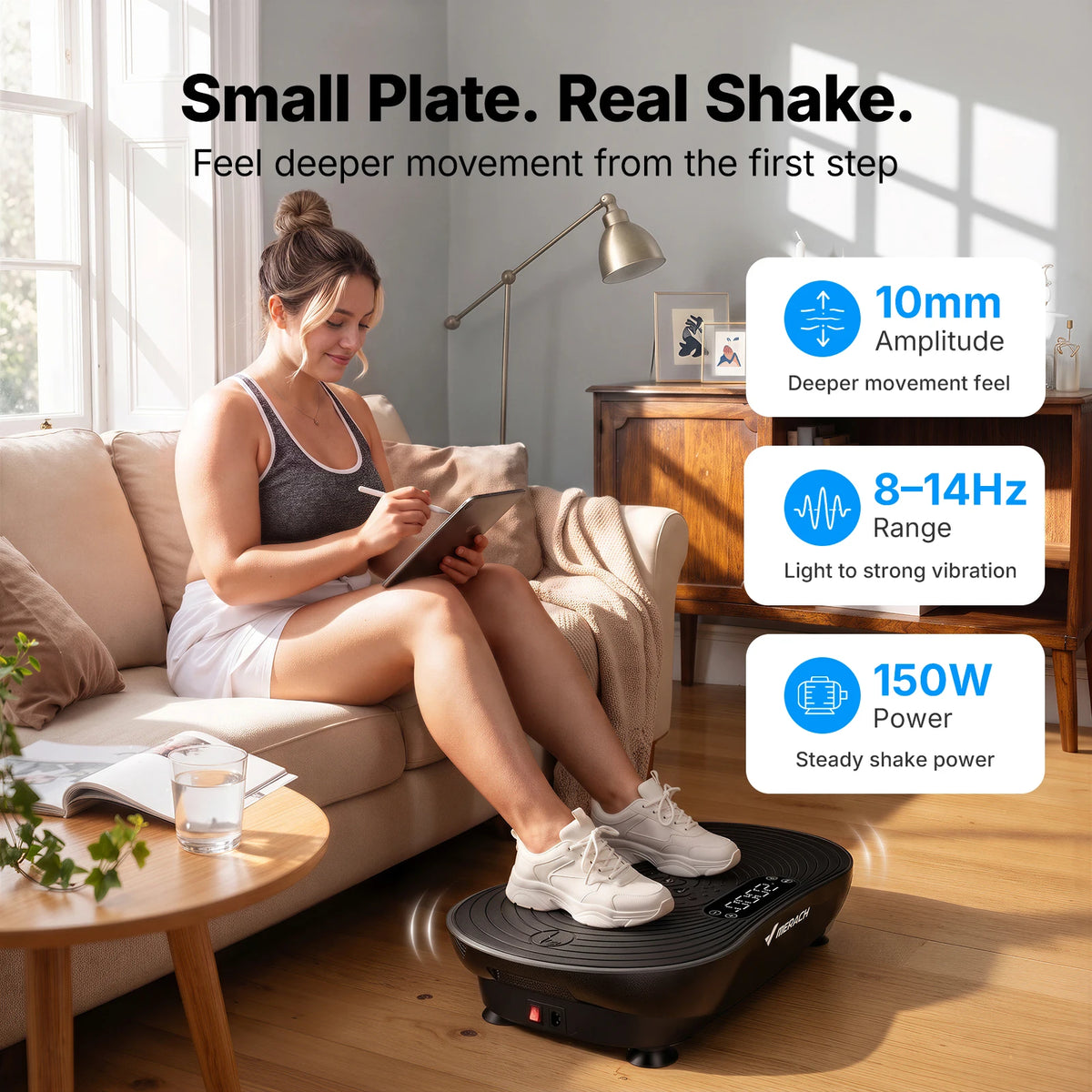 Merach V33 Pro Vibration Plate Exercise Machine with Digital Display, Resistance Bands & Built-in Speakers, Whole Body Workout Weight Loss 350lbs Capacity for Lymphatic Drainage Home Fitness Equipment