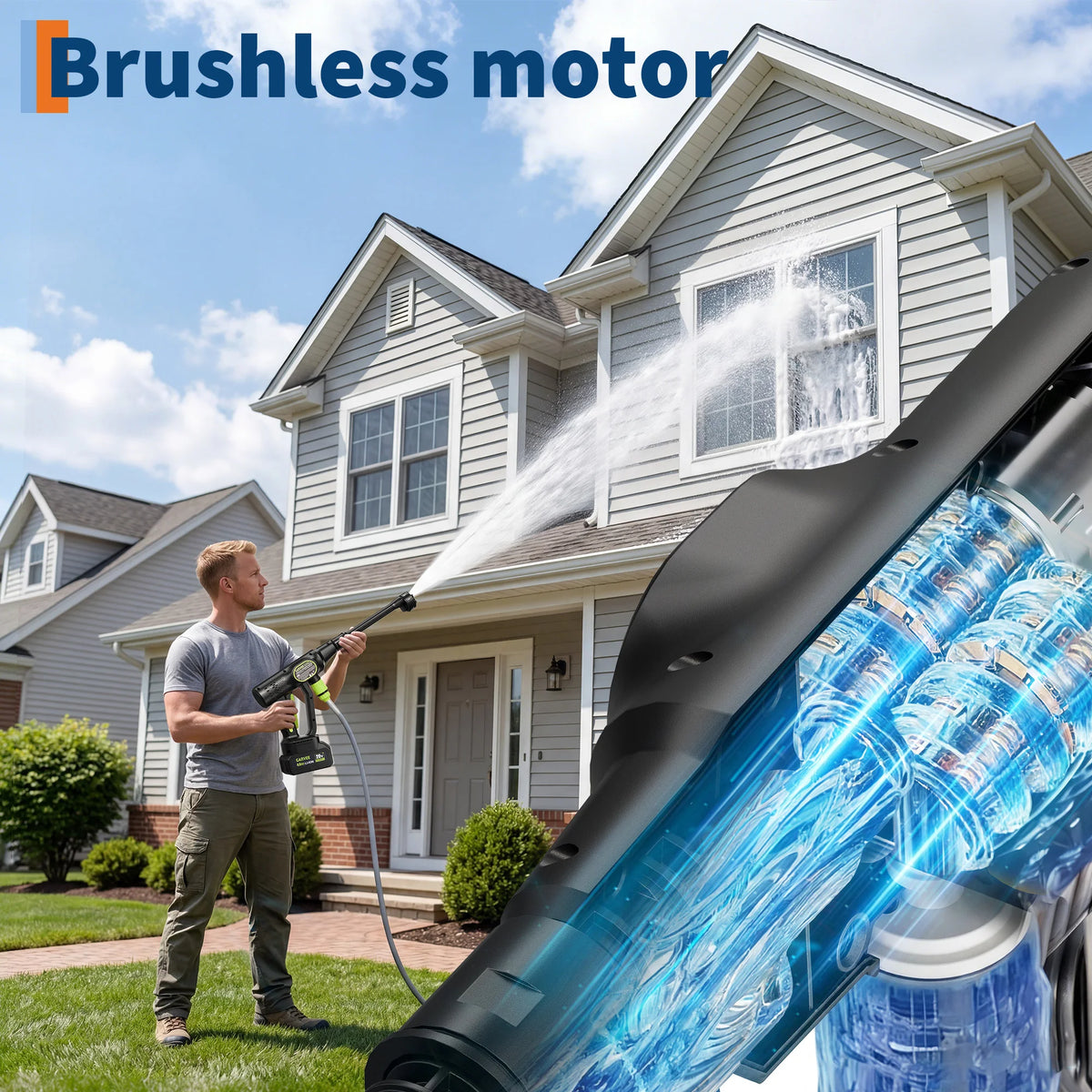 Cordless Pressure Washer, 320 PSI 20V Brushless Battery Powered Portable Handheld Washer, 6-in-1 Nozzle & Foam Cannon, 26ft Hose,Rechargeable Compact Power Washer for Car, Patio, Fence Wall Clean