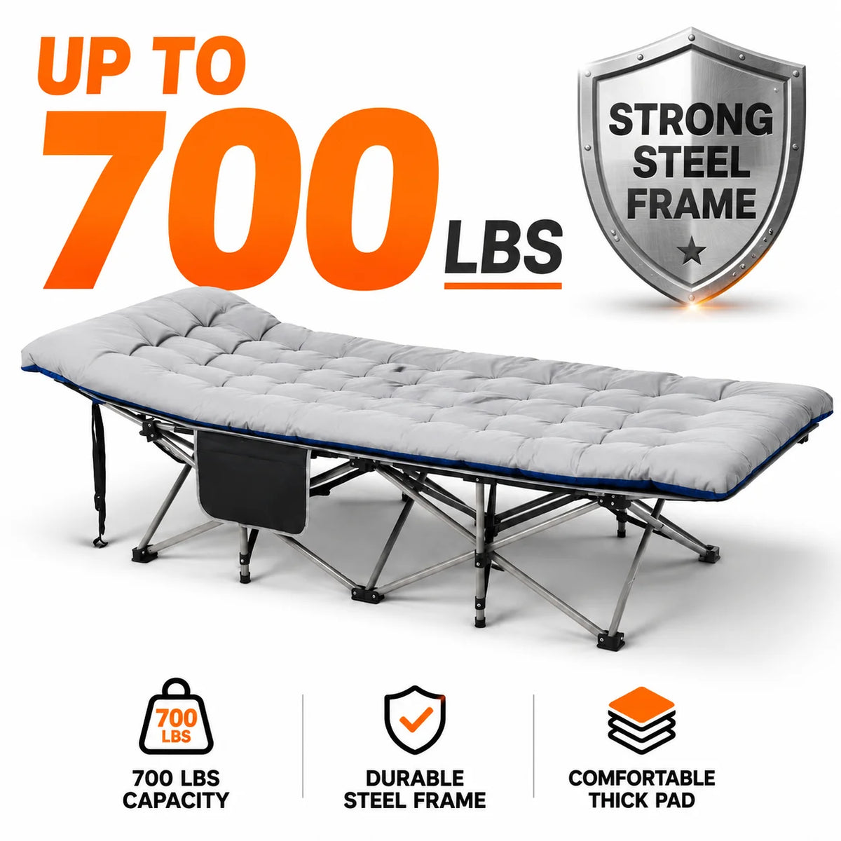 Portable Folding Camping Cot With Thick Padded Mattress For Comfortable Rest