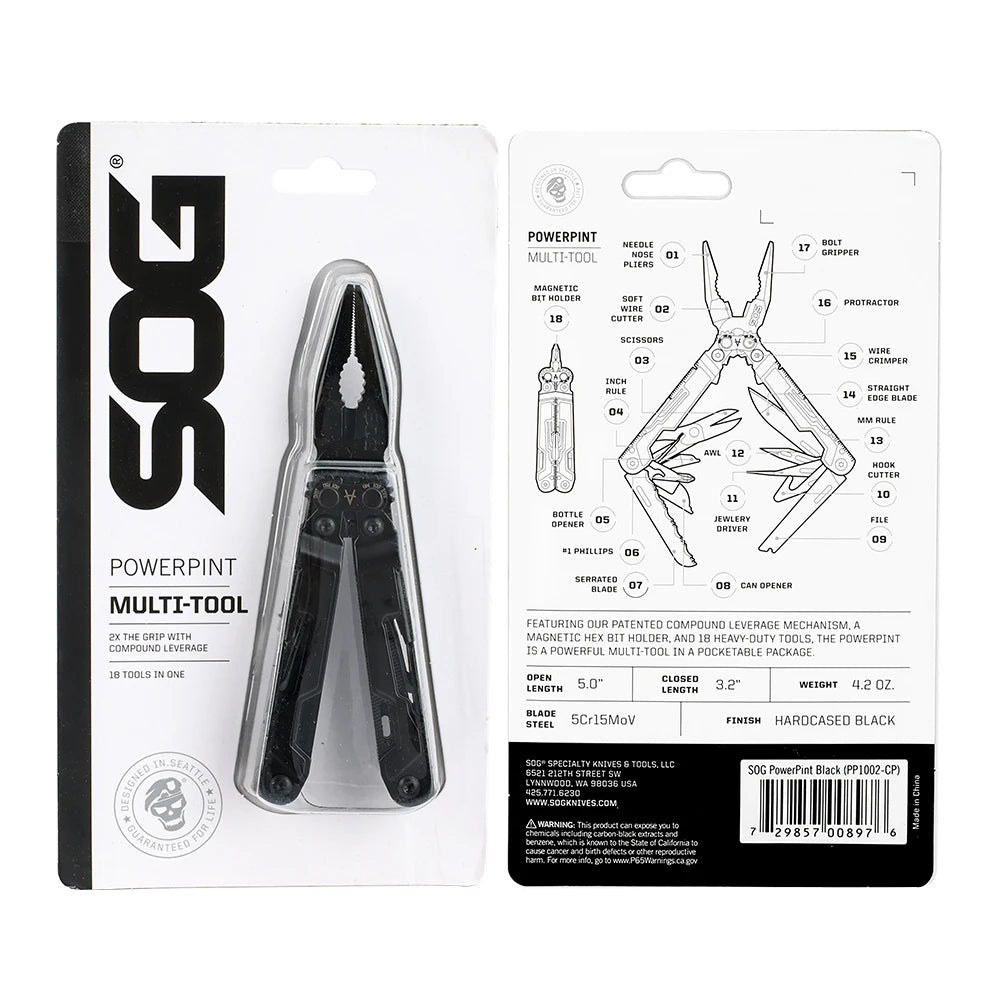 SOG PowerPint 18 Function Mini Multi Tool With Folding Pliers