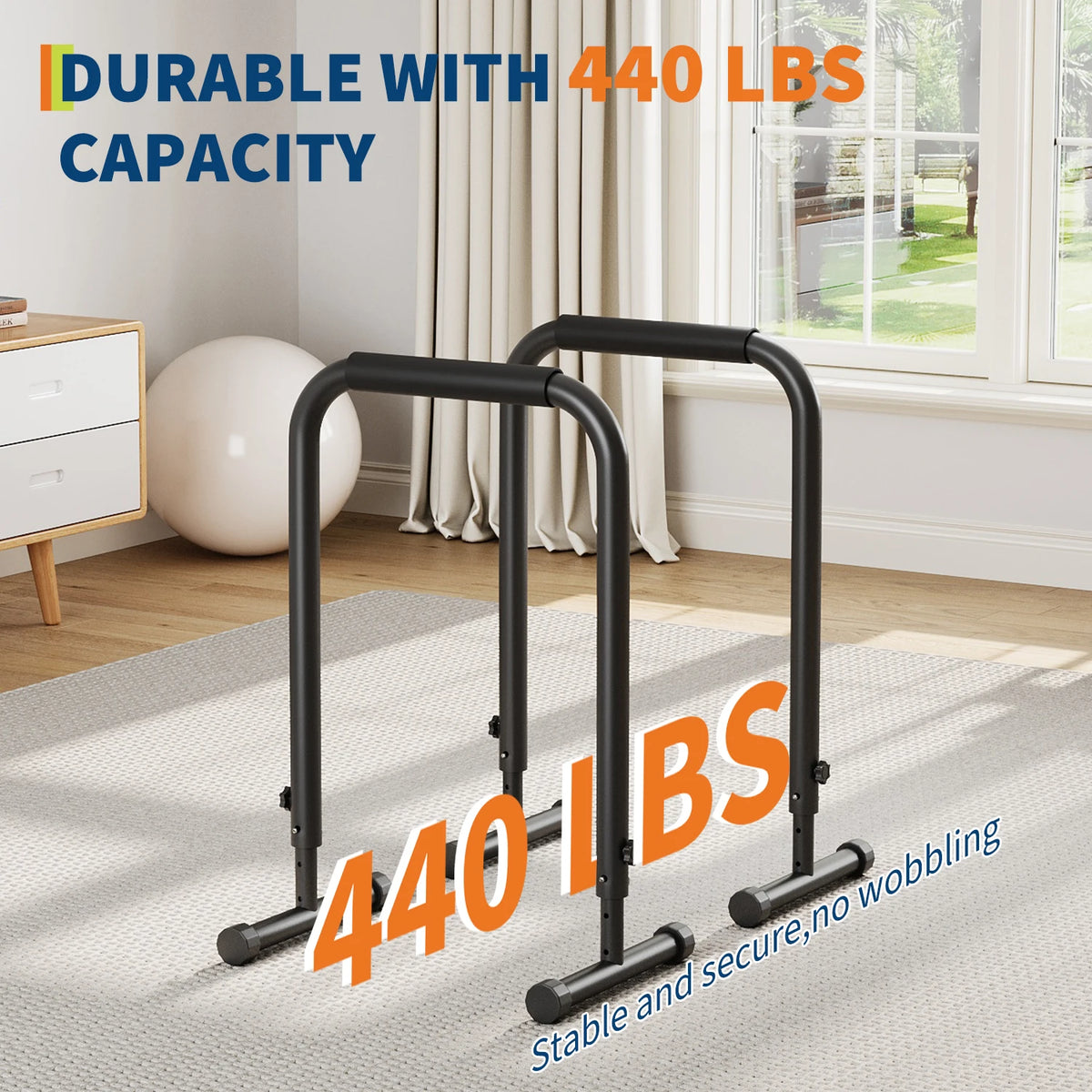 Adjustable Dip Bars with 3 Level Height 32 to 36 inch, 440 lbs Heavy Duty Steel Parallel Push Up Stand, Portable Calisthenics Station for Home Gym Strength Training