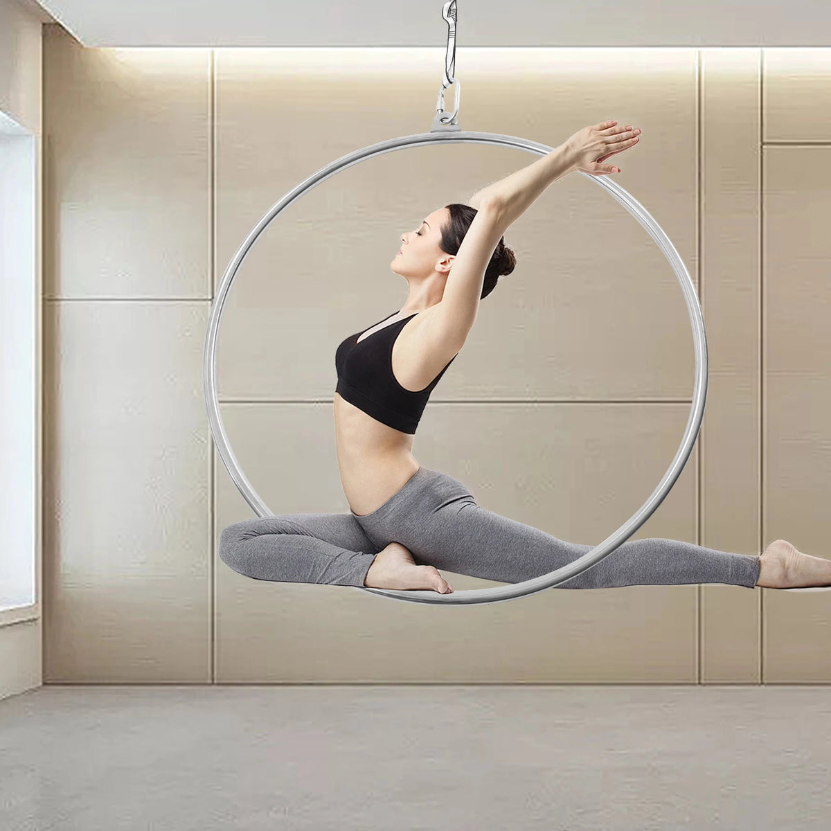 90cm Rings, Aerial Hoop, Yoga Suspension Ring, Stainless Steel Lyra, Smooth Polished Surface, 253lbs Weight Capacity, Thickened Carbon Steel Mounting Plate, Anti-Corrosion, Durable Anti-Rust, Home Gym Fitness, Aerial Dance Ac