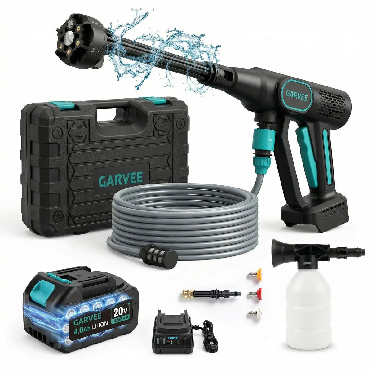 Cordless Pressure Washer, 320 PSI 20V Brushless Battery Powered Portable Handheld Washer, 6-in-1 Nozzle & Foam Cannon, 26ft Hose,Rechargeable Compact Power Washer for Car, Patio, Fence Wall Clean