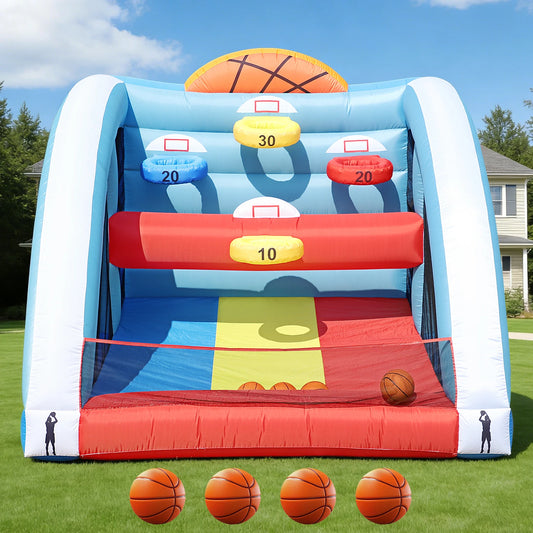Inflatable Basketball Hoop Shot 10×10×10ft, Blow Up Inflatable Basketball Game with Balls, Air Blower, Inflatable Games for Outdoor Parties, Carnival Events, Lawn Games