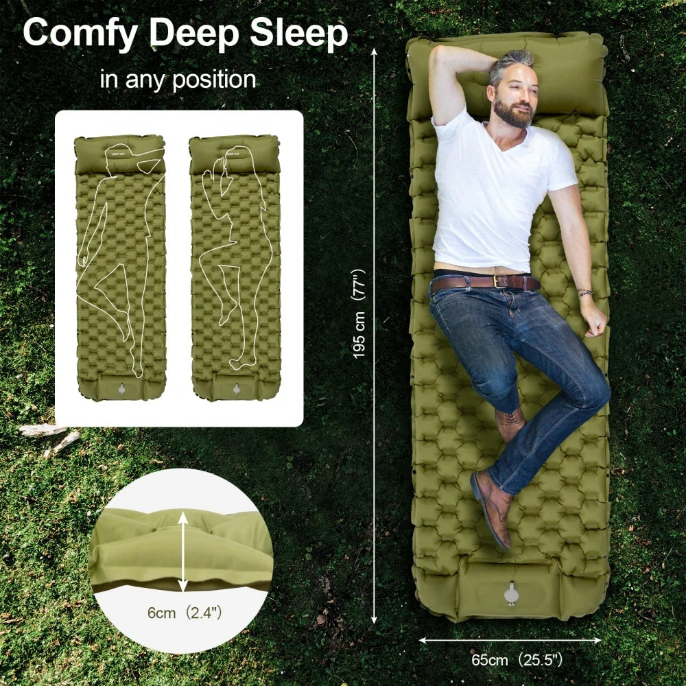 Night Cat Inflatable Sleeping Pad With Pillow And Foot Pump
