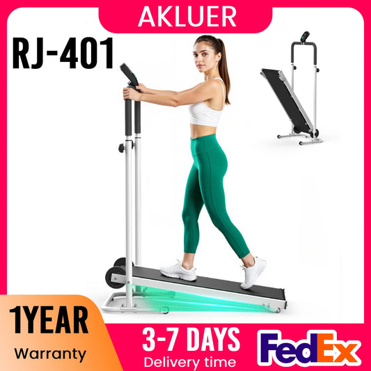 AKLUER Foldable Compact Non-Electric Treadmill - Dual Flywheel & Fixed Incline, LCDMonitor, Non-Slip Belt, Soft Foam Grips for Home/Gym Walking & Jogging