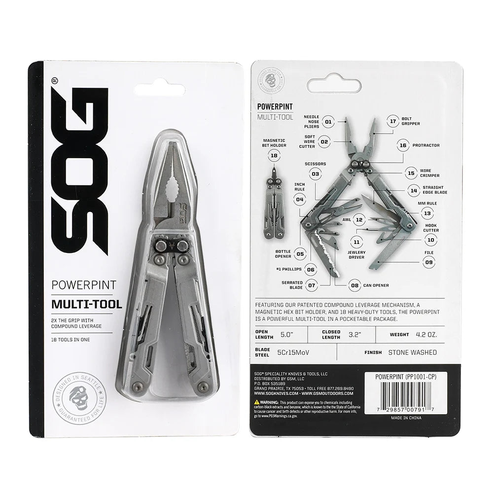 SOG PowerPint 18 Function Mini Multi Tool With Folding Pliers