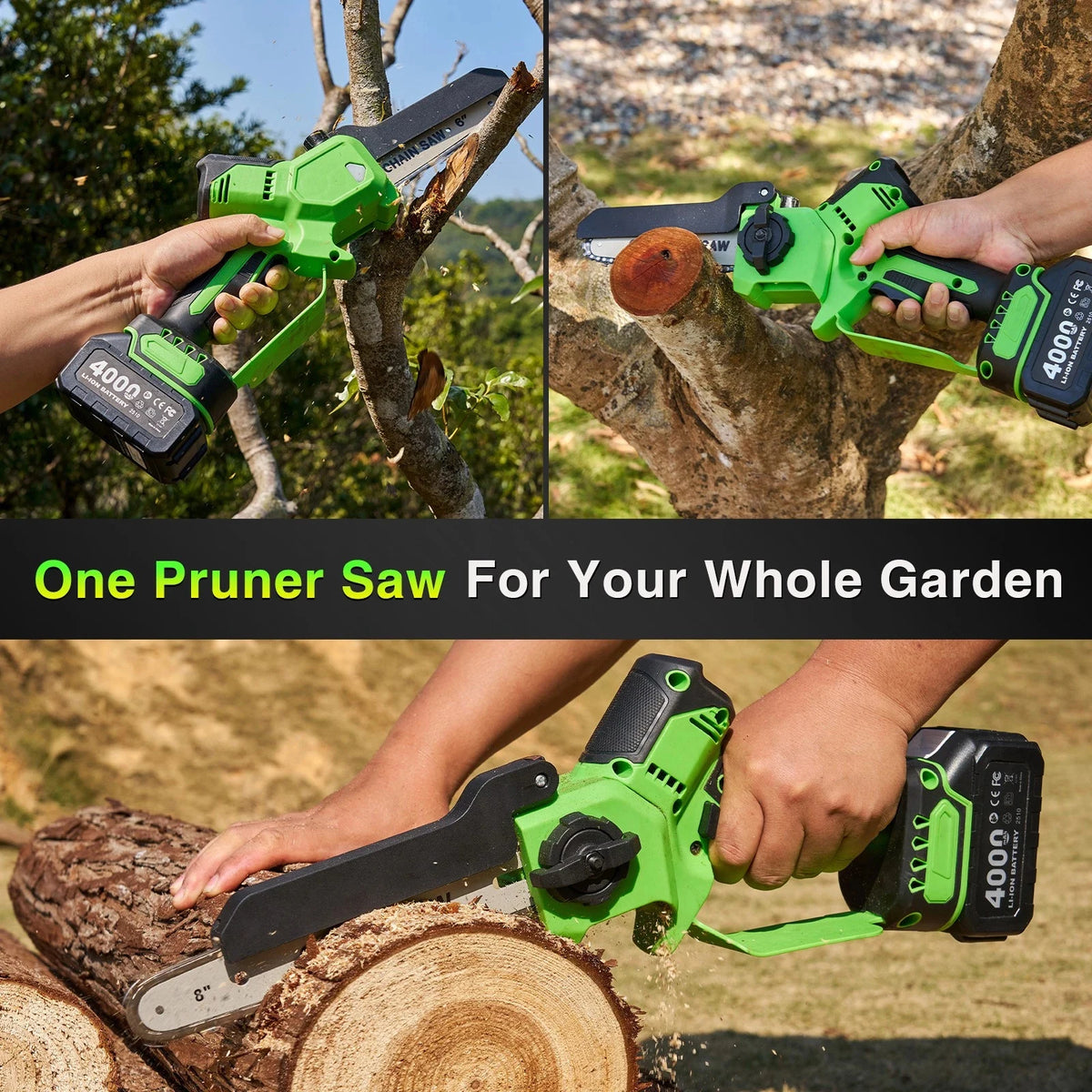 Taskstar 6&8 Inch Cordless Pruning Saw Brushless Electric Chain Saw 2 4000mAh Battery Powered Handheld Mini Saw for Gardening Tree Trimming & Wood Cutting