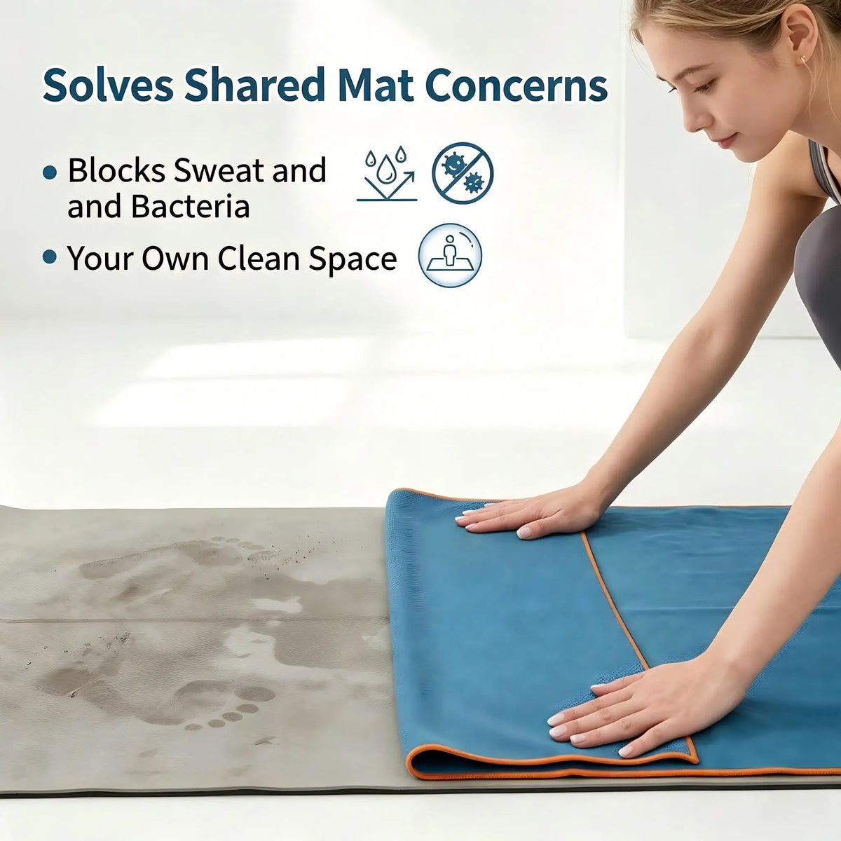 HAPBEAR Non Slip Yoga Mat Towel with Grip Dots & Corner Pockets, 72" x 24" Hot Yoga Towel - Super Absorbent Quick Dry Microfiber Yoga Towel for Hot Yoga, Bikram, Pilates and Gym Workout