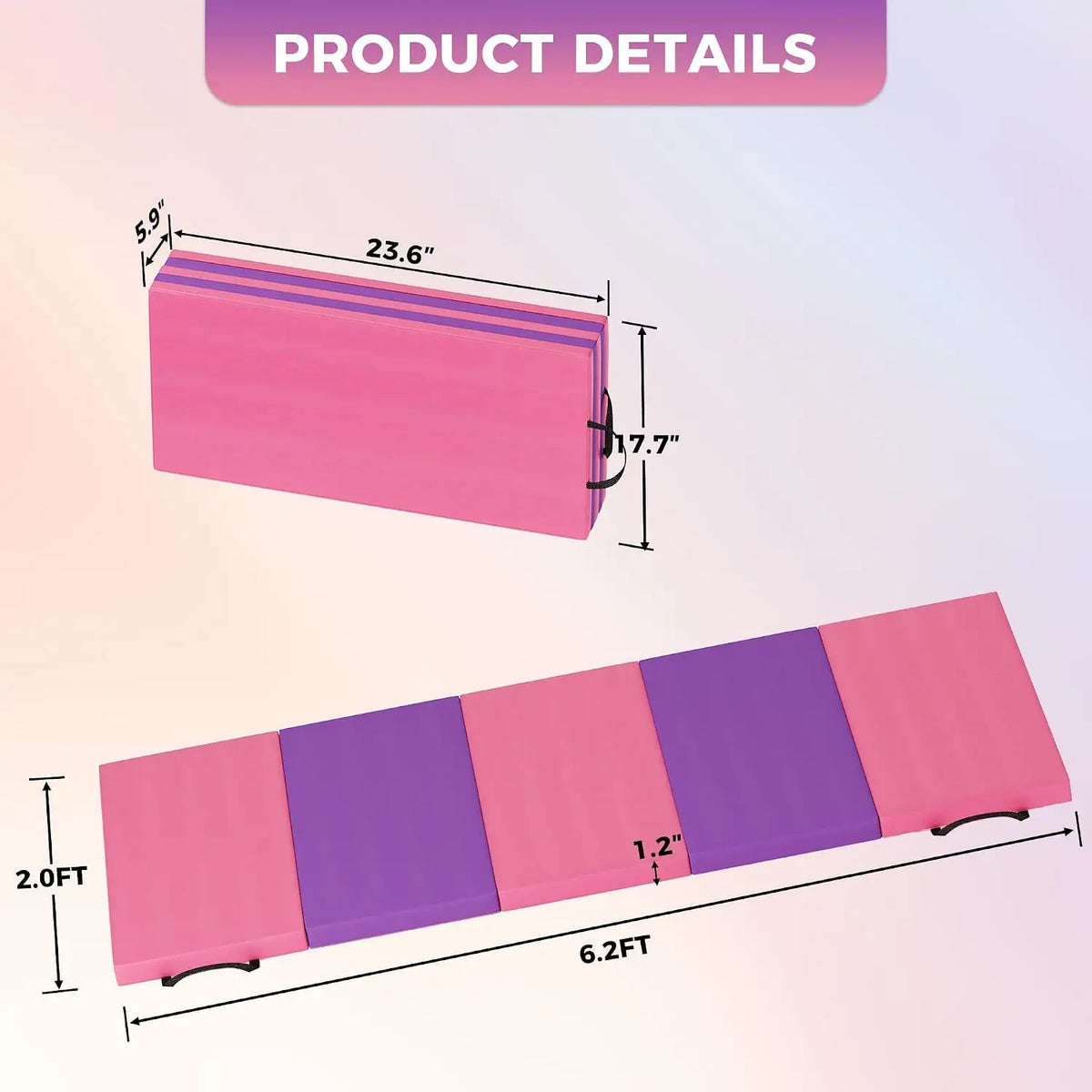 Foldable Yoga Mat Gymnastics Mat 5-Fold Exercise Floor Mat For Home Gym, Yoga, Pilates, Tumbling Training Non-Slip Surface Travel Fitness Exercise Mat