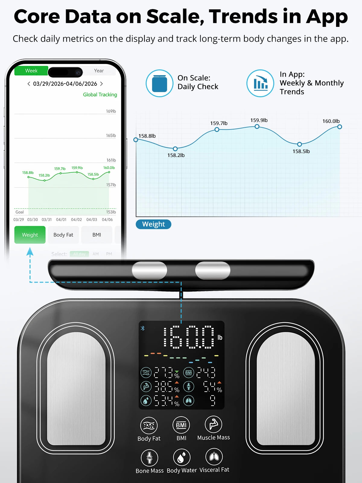 Arboleaf Smart Body Fat Scale With Retractable Handle And App