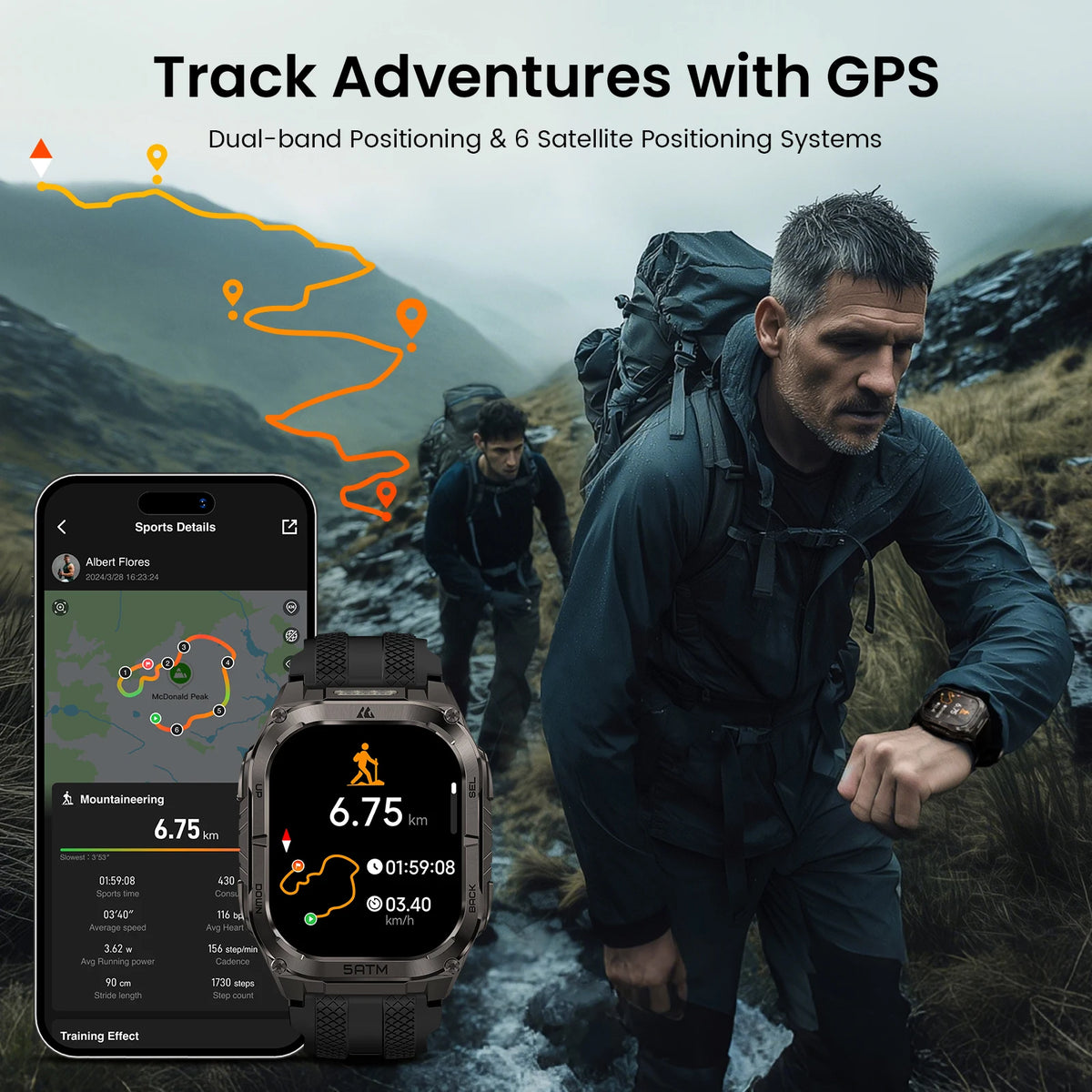 KOSPET Tank M4C GPS Smartwatch With Health Tracking And Flashlight