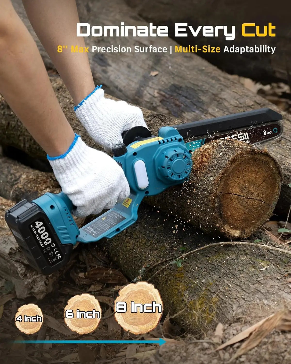 SEESII Polesaw High Branch Saw Cordless 8'' Electric Chainsaw with 3M Extension Pole for Tree Trimming Limb Cutter Pruner