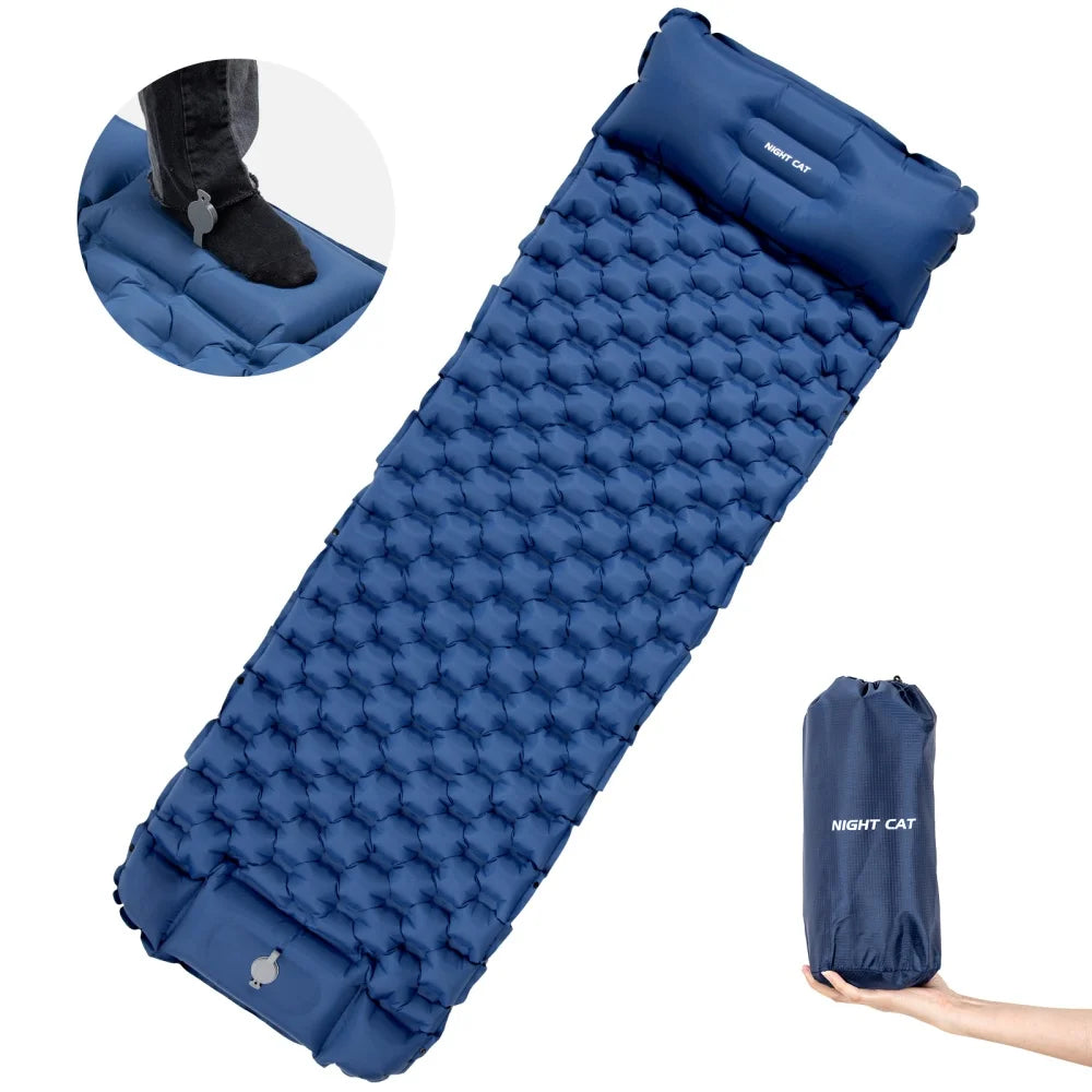 Night Cat Inflatable Sleeping Pad With Pillow And Foot Pump