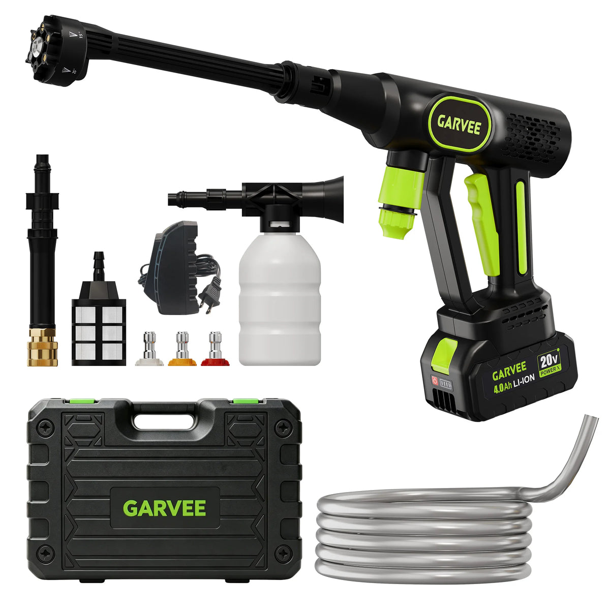Cordless Pressure Washer, 320 PSI 20V Brushless Battery Powered Portable Handheld Washer, 6-in-1 Nozzle & Foam Cannon, 26ft Hose,Rechargeable Compact Power Washer for Car, Patio, Fence Wall Clean