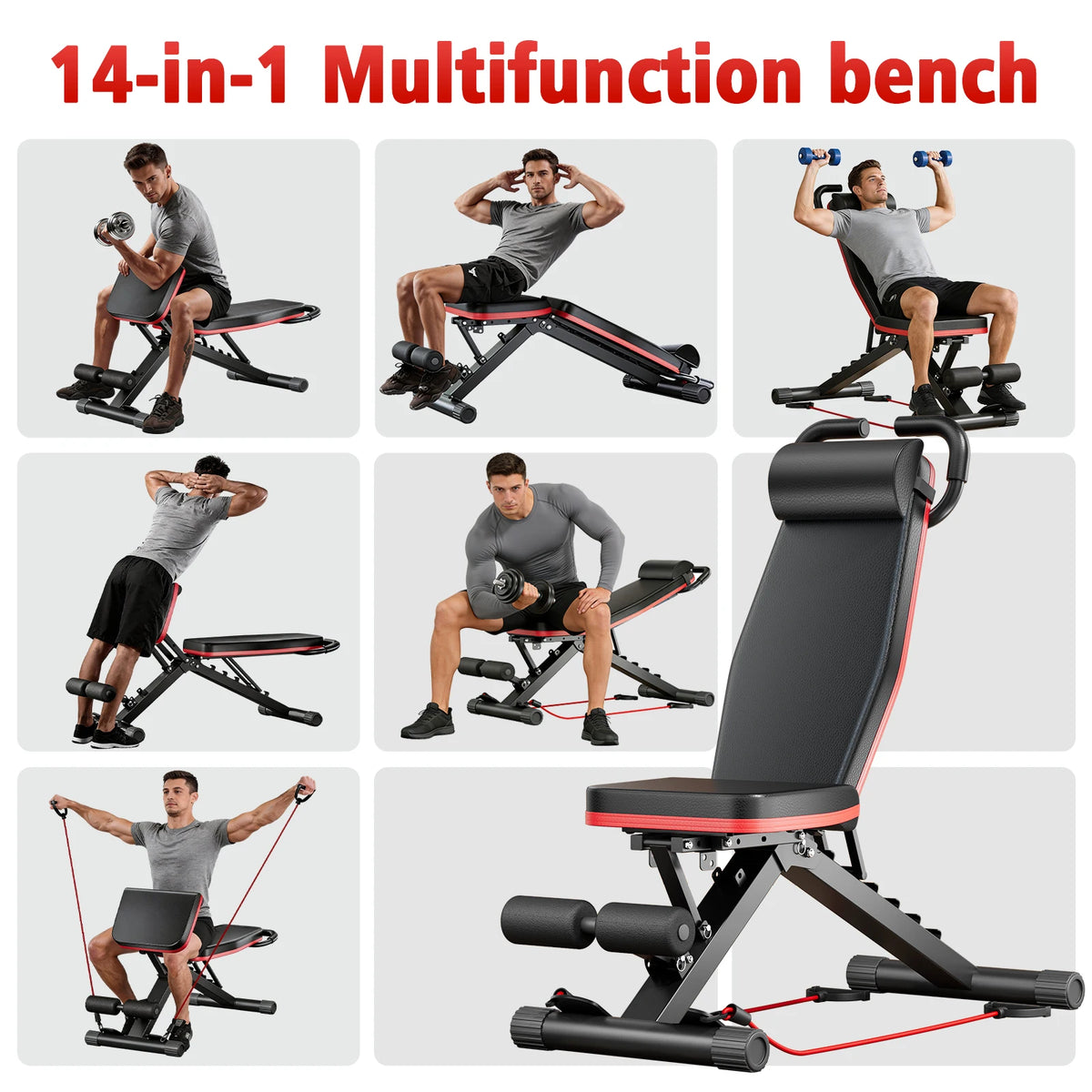 14-in-1 Foldable Dumbbell Bench Weight Pre-Assembled Multi-Functional 1000 lbs 6 Adjustable Levels for Full Body Workout