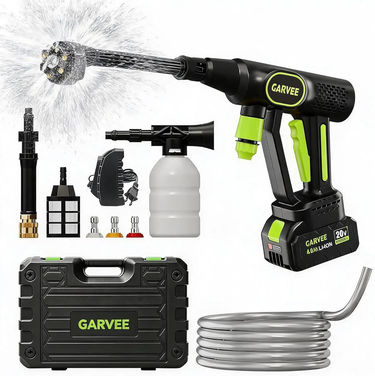 Cordless Pressure Washer, 320 PSI 20V Brushless Battery Powered Portable Handheld Washer, 6-in-1 Nozzle & Foam Cannon, 26ft Hose,Rechargeable Compact Power Washer for Car, Patio, Fence Wall Clean