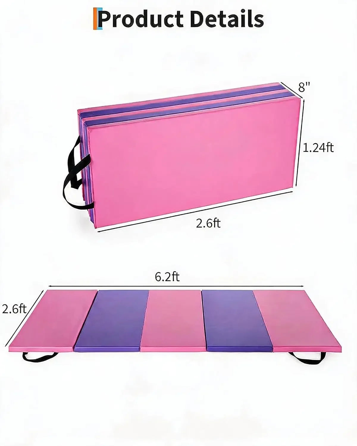4-Fold Gymnastics Mat 6.2 * 2.6 Ft *2-Inch Thick Leather Surface Floor Mat for Home Gym, Yoga, Pilates, Aerobics & Martial Arts Training
