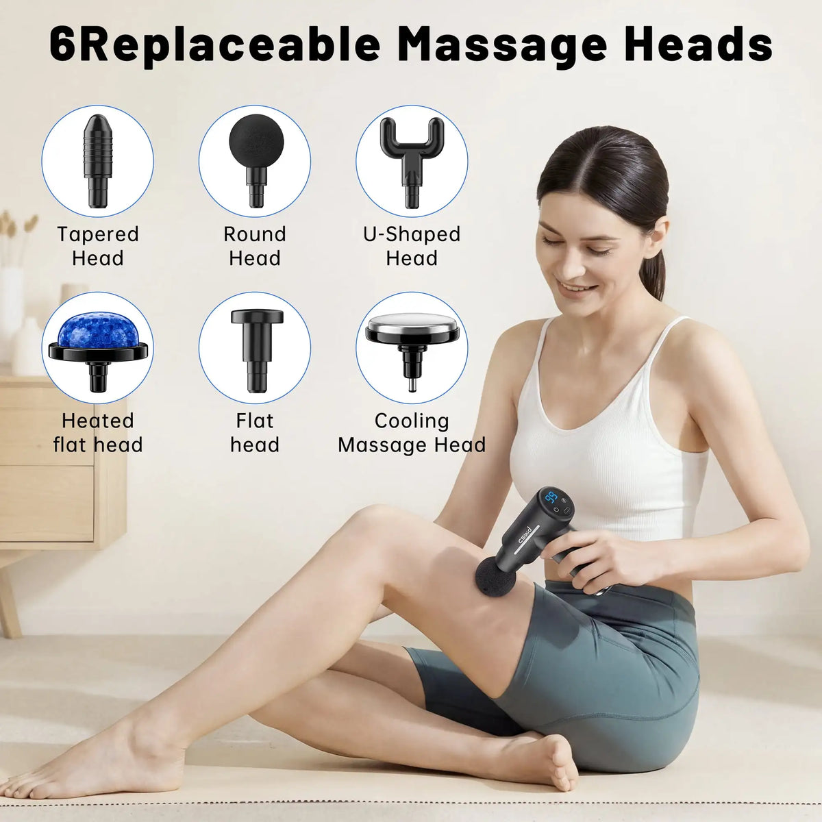 CshidWorld Heated Massage Gun with Gel Head,Deep Tissue Muscle Massager,6 Speed Levels,Quiet Handheld Percussion Massager for Pain Relief & Muscle Recovery Gun Massage Vibrator Body Massager