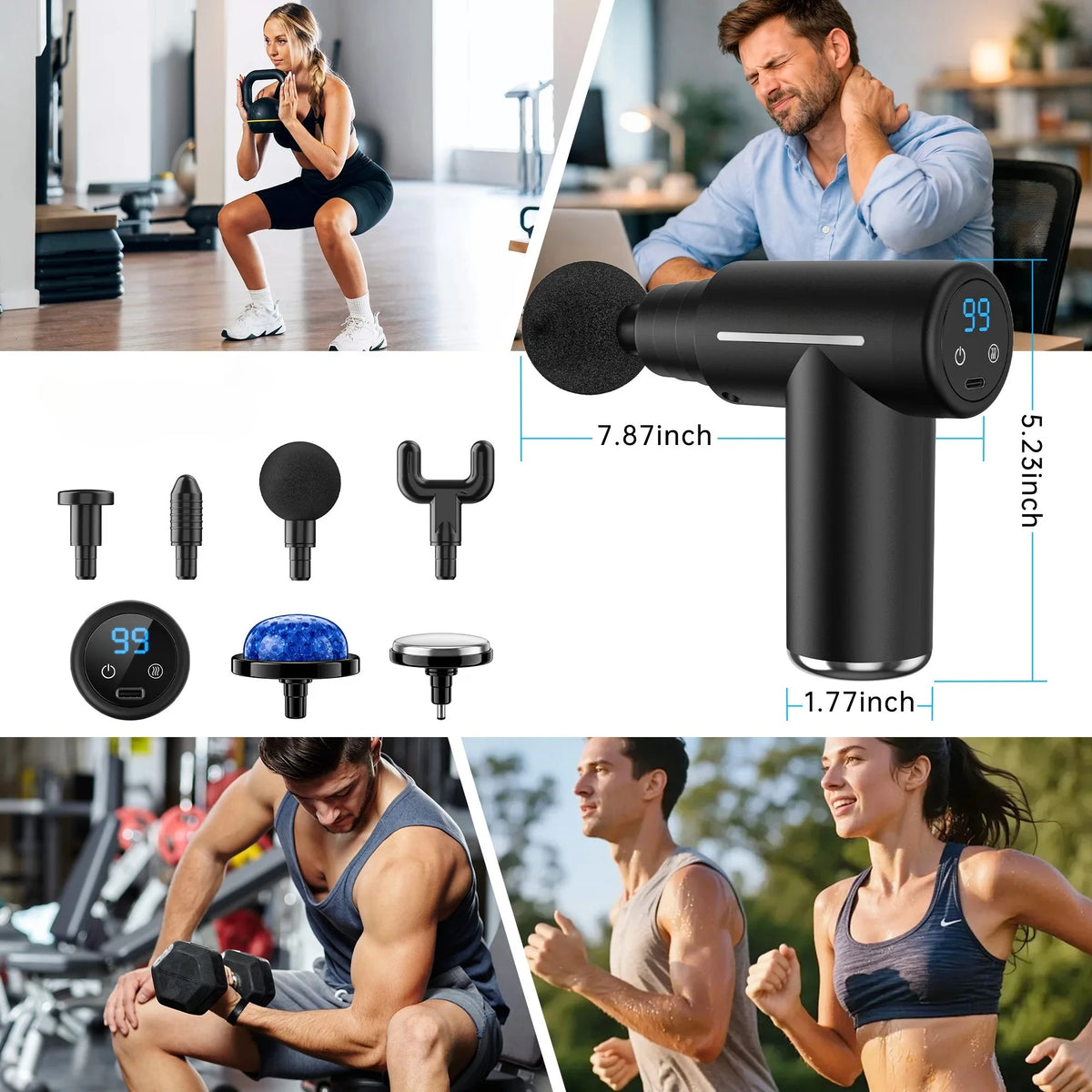 CshidWorld Heated Massage Gun with Gel Head,Deep Tissue Muscle Massager,6 Speed Levels,Quiet Handheld Percussion Massager for Pain Relief & Muscle Recovery Gun Massage Vibrator Body Massager
