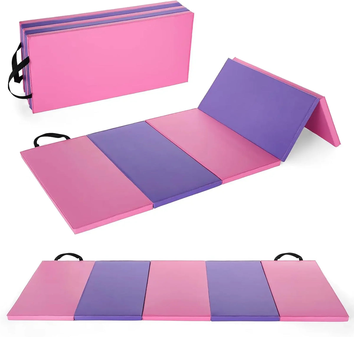 4-Fold Gymnastics Mat 6.2 * 2.6 Ft *2-Inch Thick Leather Surface Floor Mat for Home Gym, Yoga, Pilates, Aerobics & Martial Arts Training