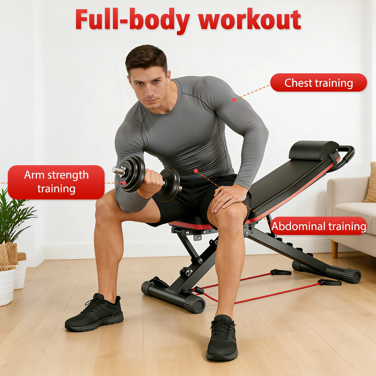 14-in-1 Foldable Dumbbell Bench Weight Pre-Assembled Multi-Functional 1000 lbs 6 Adjustable Levels for Full Body Workout
