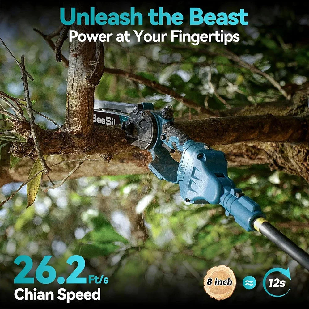 Seesii 2 in 1 Cordless 6" 8'' Pole Saw Mini Chainsaw Power Electric Polesaw Chain Saw with Extension Pole for Tree Trimming