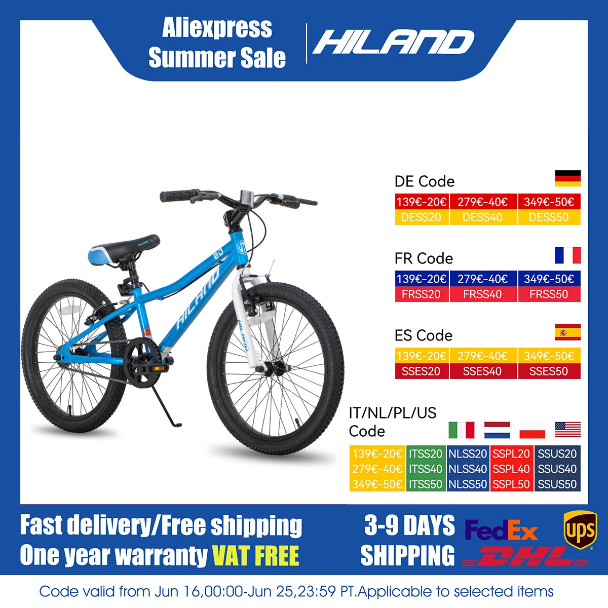 Hiland Kids Mountain Bike With Dual Handbrakes And Kickstand