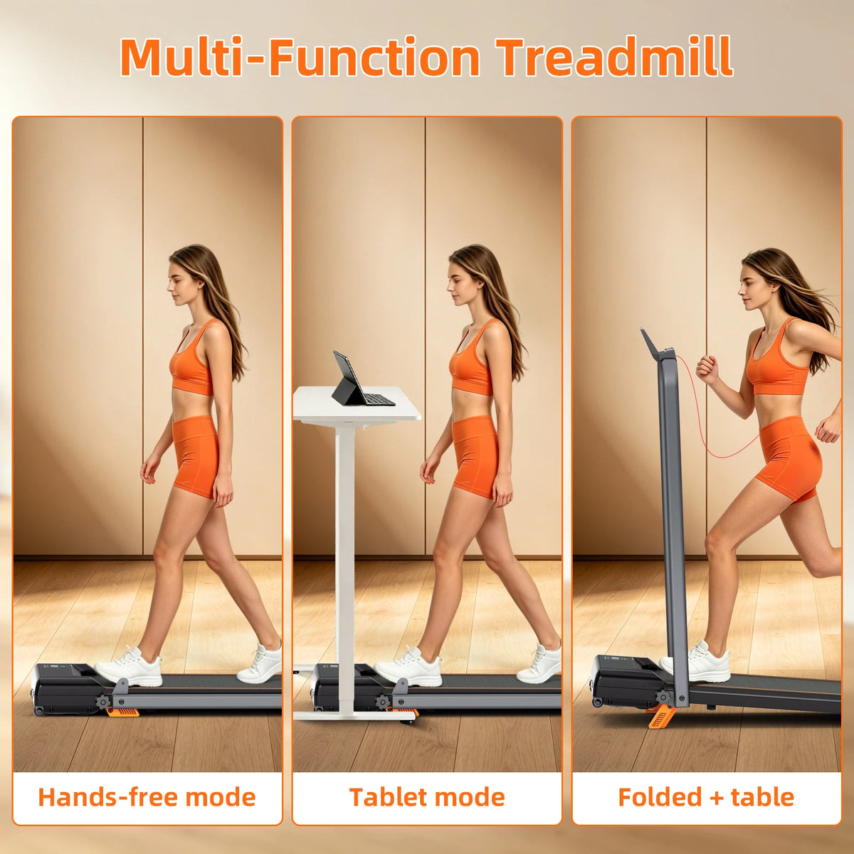 Household Indoor Running Walking Treadmill Machine, Foldable Handrail Home Fitness Equipment, 3.0 HP Peak Power Treadmill with Manual 10% Incline Setting, Quiet Operation  for Apartment Home Workout, Holds up to 330 LBS