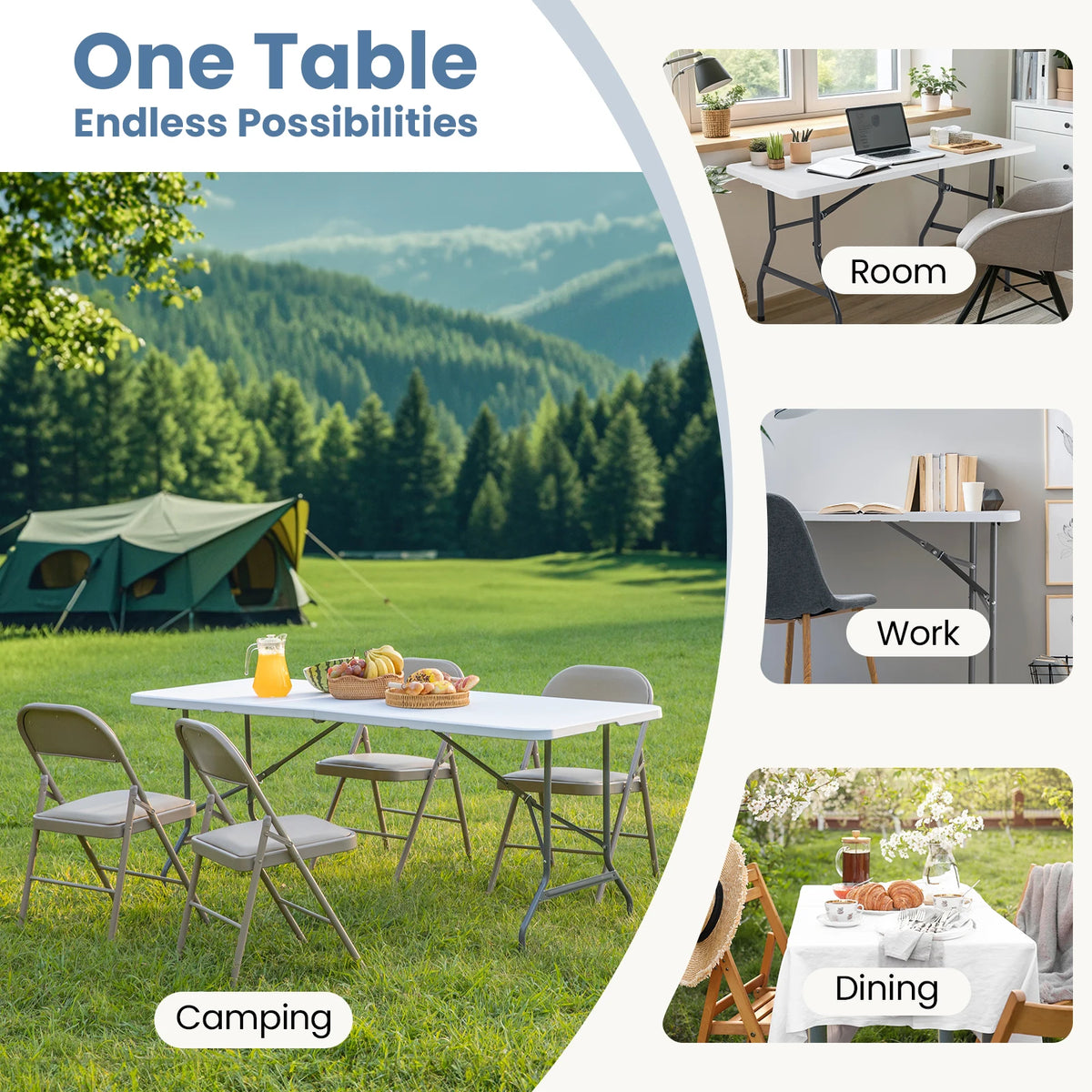 JHK Portable Folding Outdoor Camping Table Camping Hiking Heavy Duty Foldable Table with Carrying Handle Safety Lock For Camping Furniture