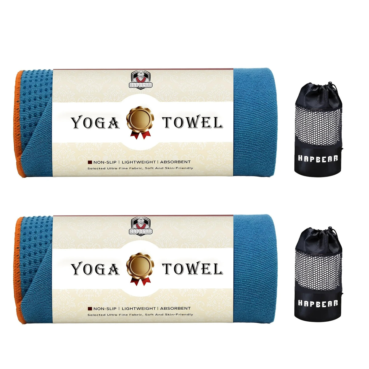 HAPBEAR Non Slip Yoga Mat Towel with Grip Dots & Corner Pockets, 72" x 24" Hot Yoga Towel - Super Absorbent Quick Dry Microfiber Yoga Towel for Hot Yoga, Bikram, Pilates and Gym Workout