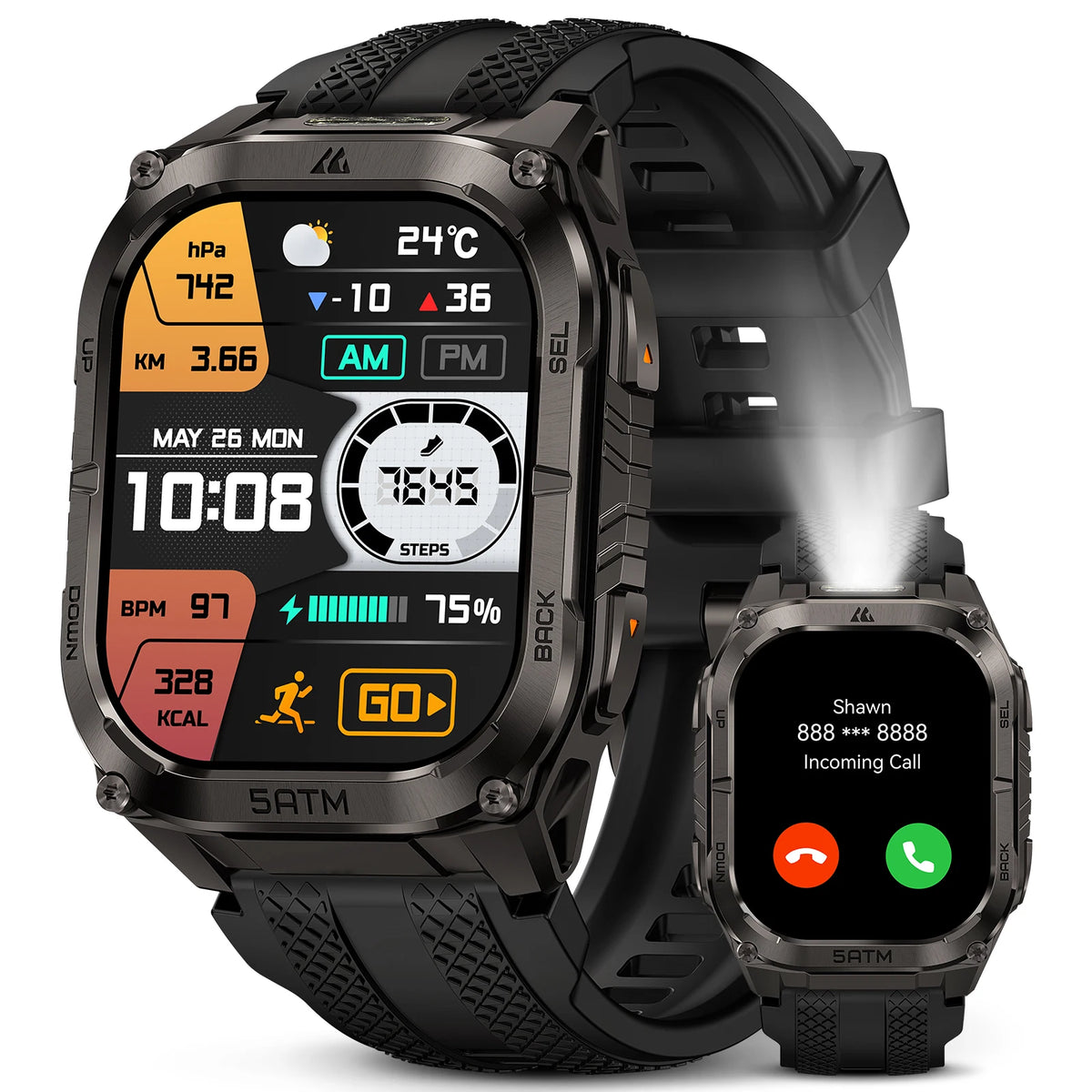 KOSPET Tank M4C GPS Smartwatch With Health Tracking And Flashlight