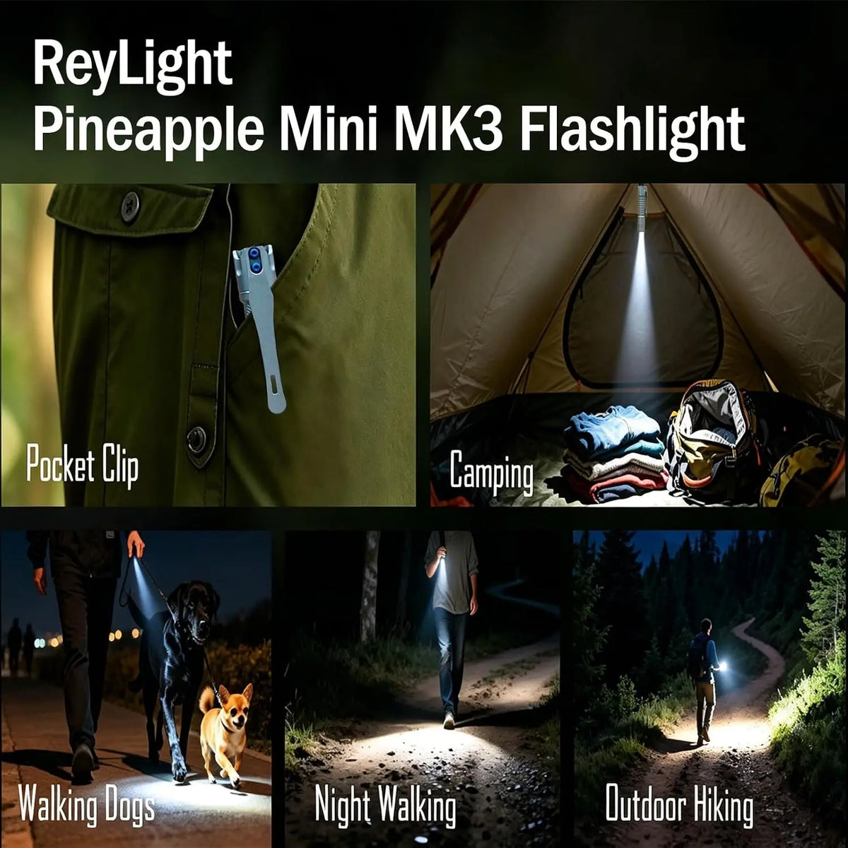 ReyLight Pineapple Mini MK3 Ti Flashlight Nichia 519A 4000K High CRI LED Slim Pocket EDC Torch IP68 Waterproof Titanium Flashlight
