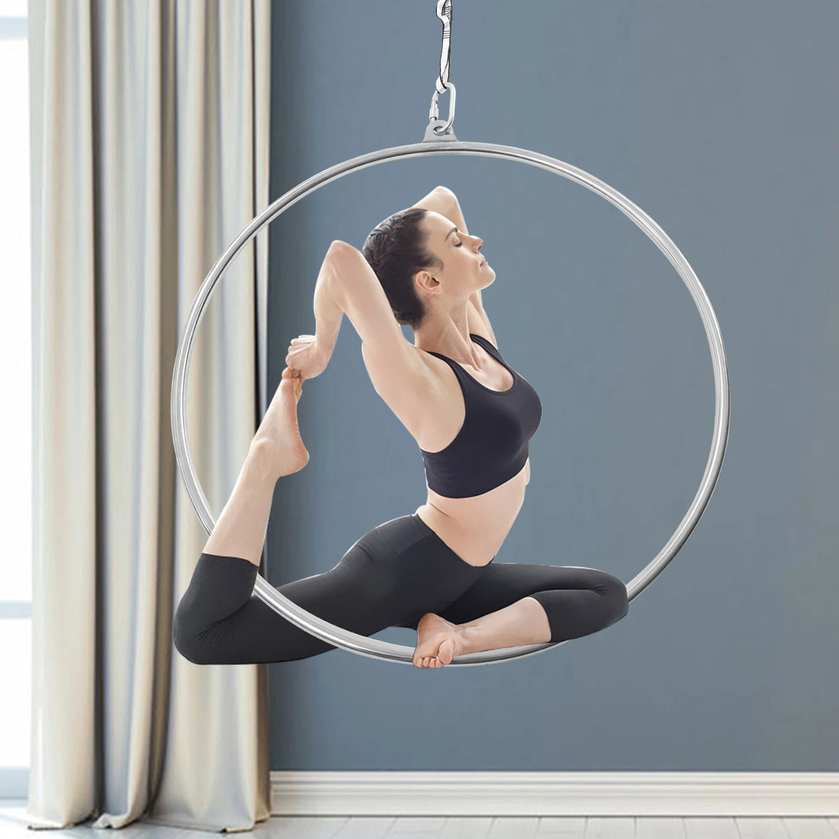 90cm Rings, Aerial Hoop, Yoga Suspension Ring, Stainless Steel Lyra, Smooth Polished Surface, 253lbs Weight Capacity, Thickened Carbon Steel Mounting Plate, Anti-Corrosion, Durable Anti-Rust, Home Gym Fitness, Aerial Dance Ac