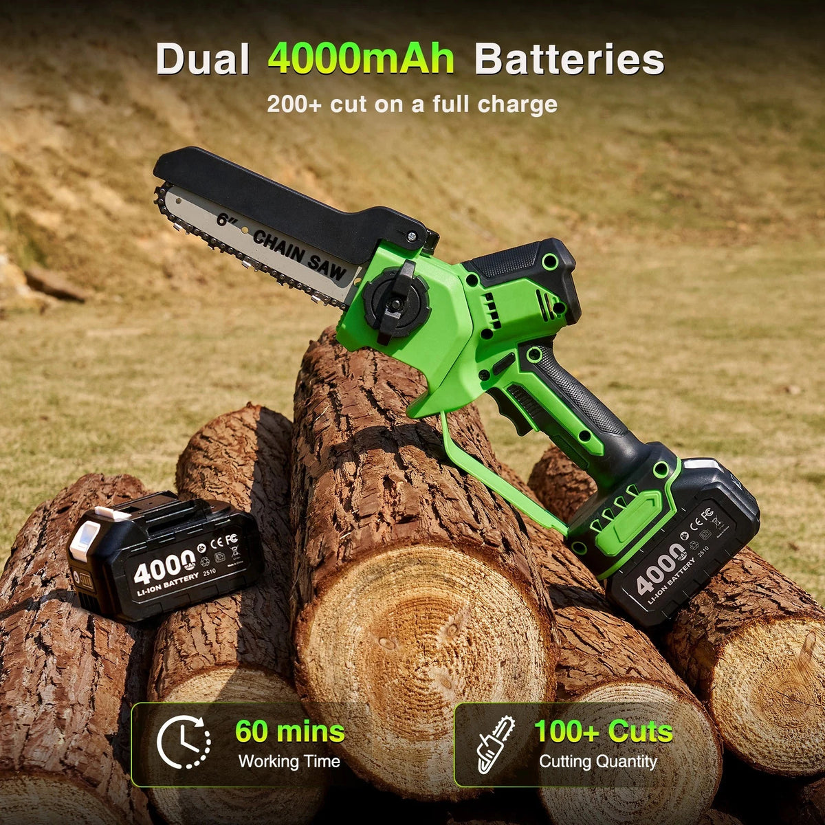 Taskstar 6&8 Inch Cordless Pruning Saw Brushless Electric Chain Saw 2 4000mAh Battery Powered Handheld Mini Saw for Gardening Tree Trimming & Wood Cutting