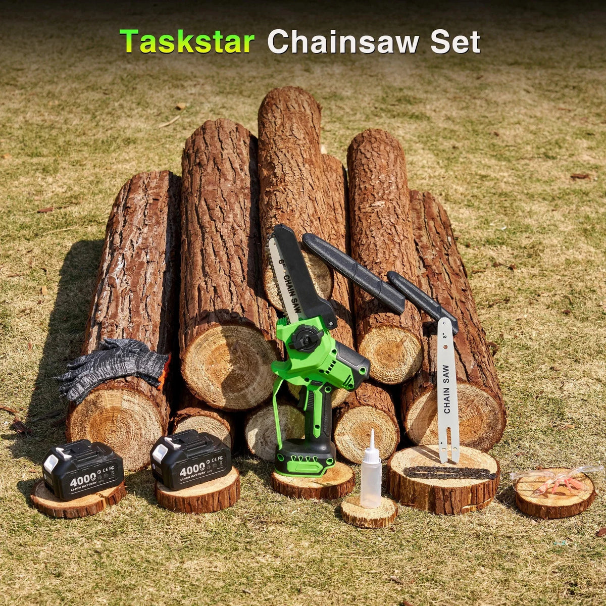 Taskstar 6&8 Inch Cordless Pruning Saw Brushless Electric Chain Saw 2 4000mAh Battery Powered Handheld Mini Saw for Gardening Tree Trimming & Wood Cutting