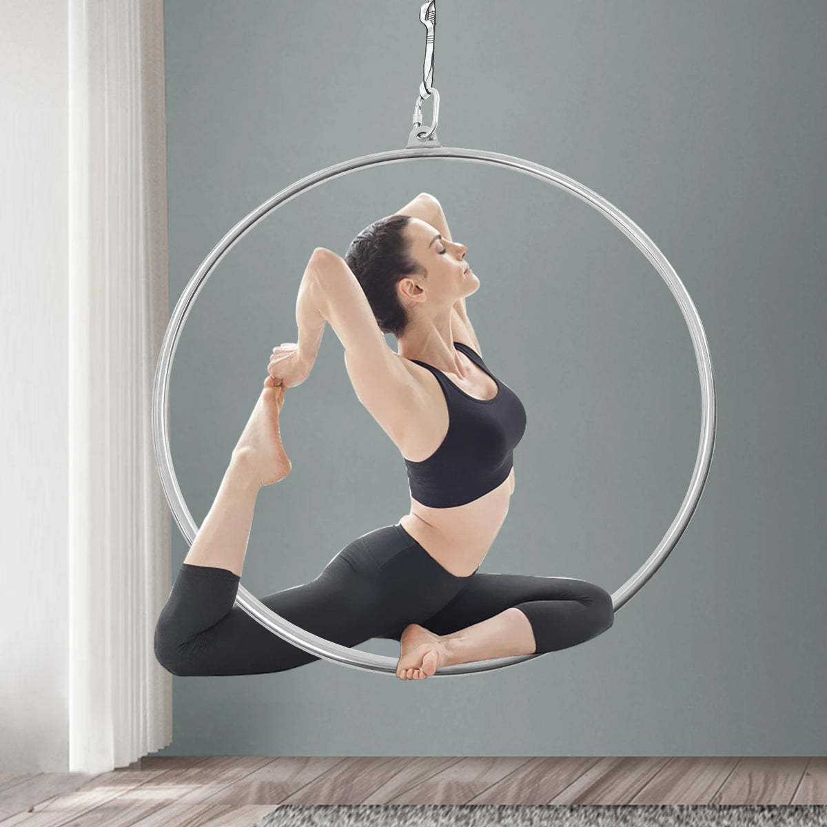 90cm Rings, Aerial Hoop, Yoga Suspension Ring, Stainless Steel Lyra, Smooth Polished Surface, 253lbs Weight Capacity, Thickened Carbon Steel Mounting Plate, Anti-Corrosion, Durable Anti-Rust, Home Gym Fitness, Aerial Dance Ac