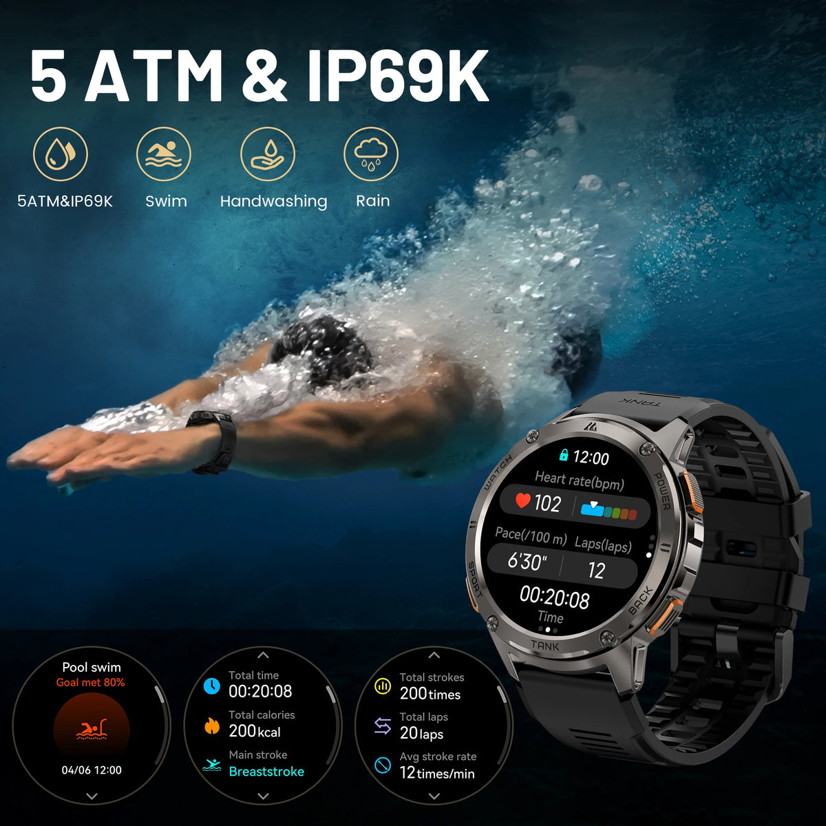 KOSPET Tank T3 Smartwatch With Bluetooth Calling And Fitness Tracking