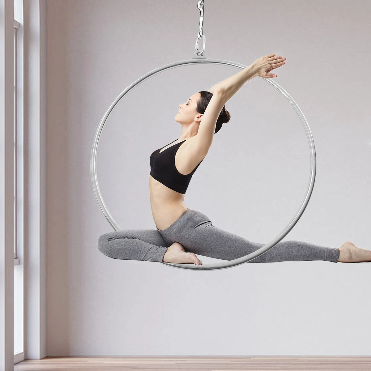 90cm Rings, Aerial Hoop, Yoga Suspension Ring, Stainless Steel Lyra, Smooth Polished Surface, 253lbs Weight Capacity, Thickened Carbon Steel Mounting Plate, Anti-Corrosion, Durable Anti-Rust, Home Gym Fitness, Aerial Dance Ac