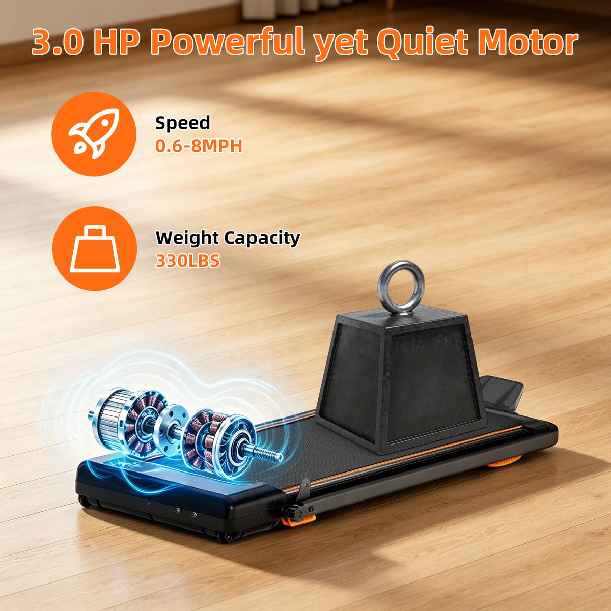 Household Indoor Running Walking Treadmill Machine, Foldable Handrail Home Fitness Equipment, 3.0 HP Peak Power Treadmill with Manual 10% Incline Setting, Quiet Operation  for Apartment Home Workout, Holds up to 330 LBS
