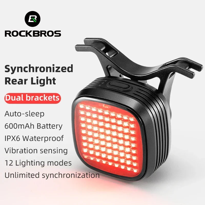 ROCKBROS Bike Rear Light Smart Sync Brake Sense Taillight 12 Modes IPX6 Rechargeable Rear Light MTB Road Cycling Accessories