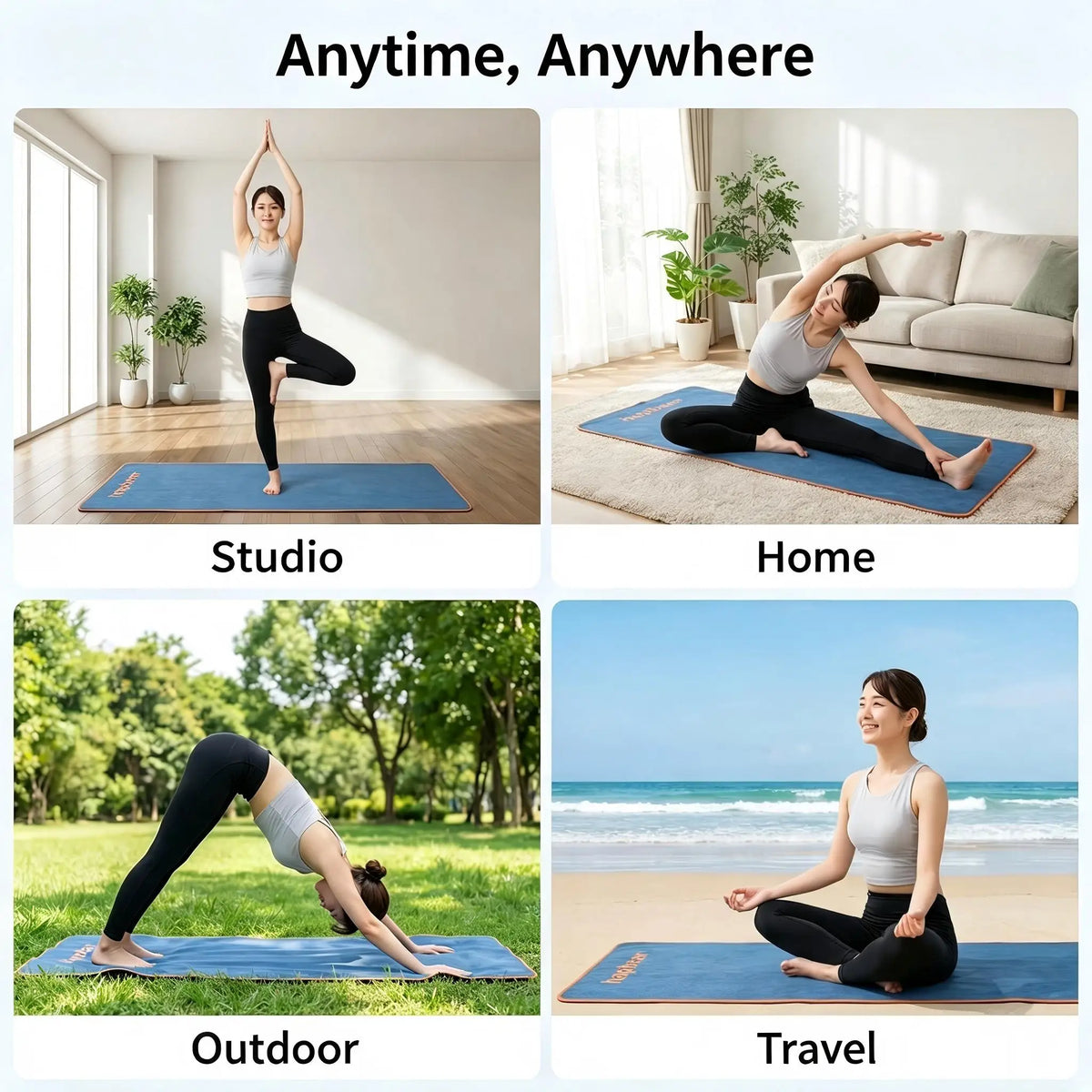 HAPBEAR Non Slip Yoga Mat Towel with Grip Dots & Corner Pockets, 72" x 24" Hot Yoga Towel - Super Absorbent Quick Dry Microfiber Yoga Towel for Hot Yoga, Bikram, Pilates and Gym Workout