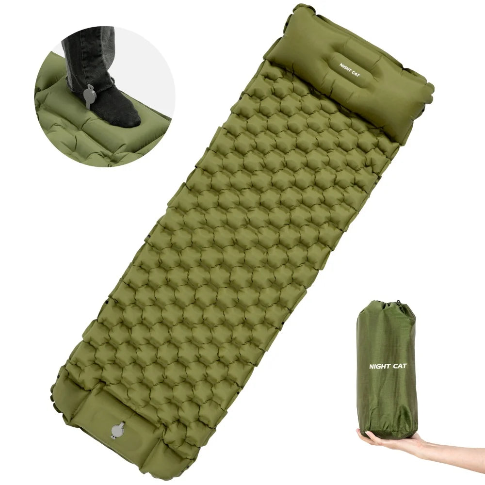 Night Cat Inflatable Sleeping Pad With Pillow And Foot Pump