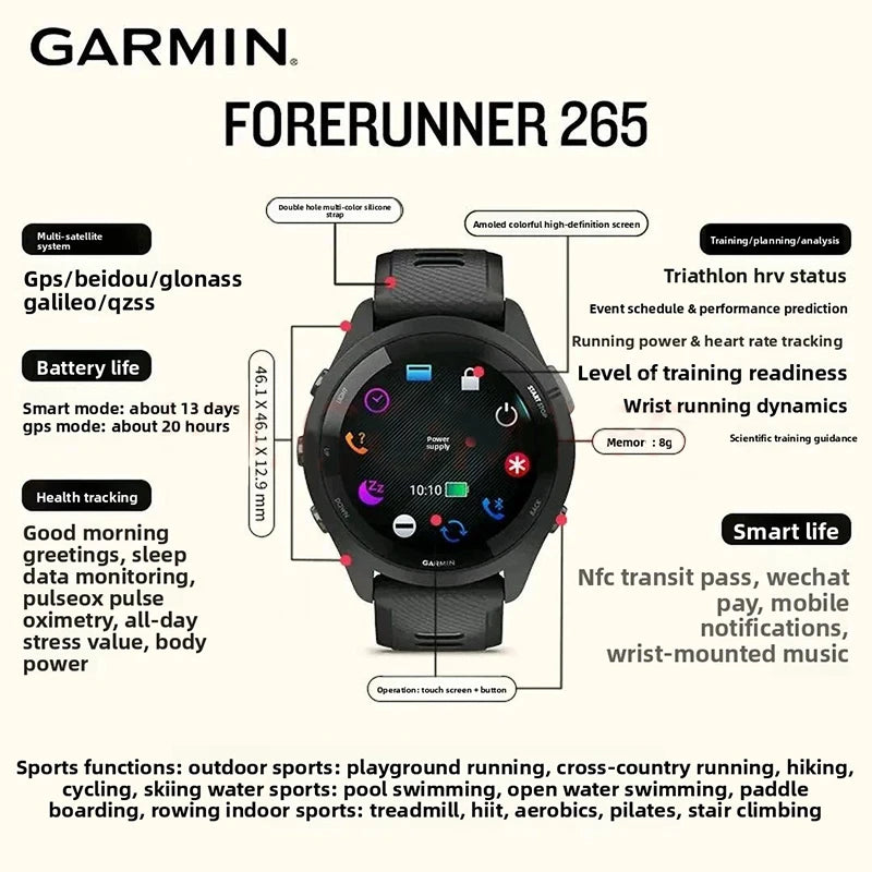 Garmin Forerunner 265 GPS Smartwatch With AMOLED Training Features