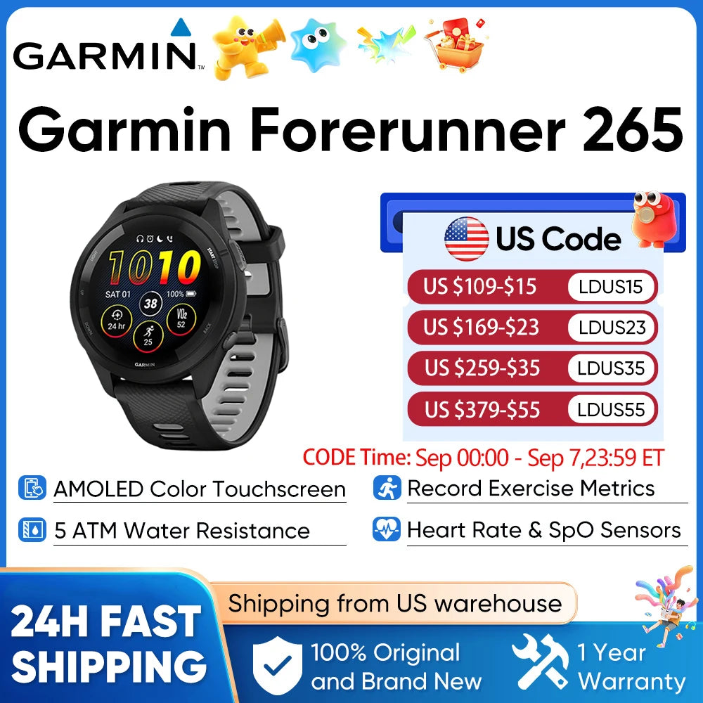 Garmin Forerunner 265 GPS Smartwatch With AMOLED Training Features